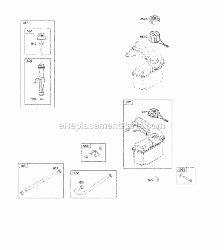 Fuel Supply Lubrication Diagram and Parts List for 124Q02-0119-F1  Briggs and Stratton Engine